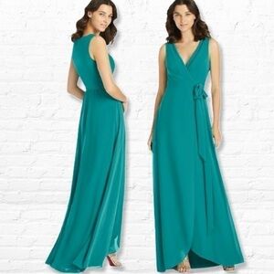 Jenny Packham Jade Green Chiffon Maxi Dress Bridesmaid Gown Size 2 Wrap Detail
